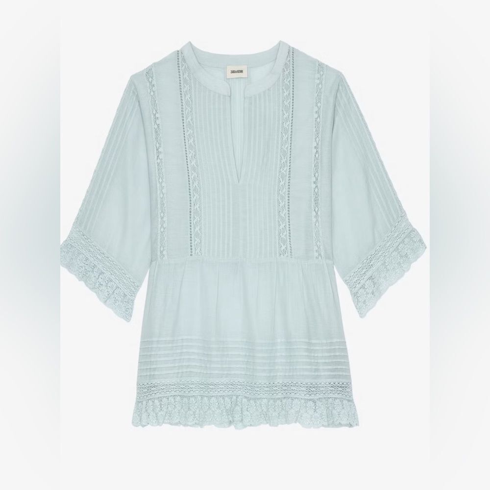 ZADIG & VOLTAIRE tosea top in celadon cottage-core girly Large NWT - Picture 10 of 14